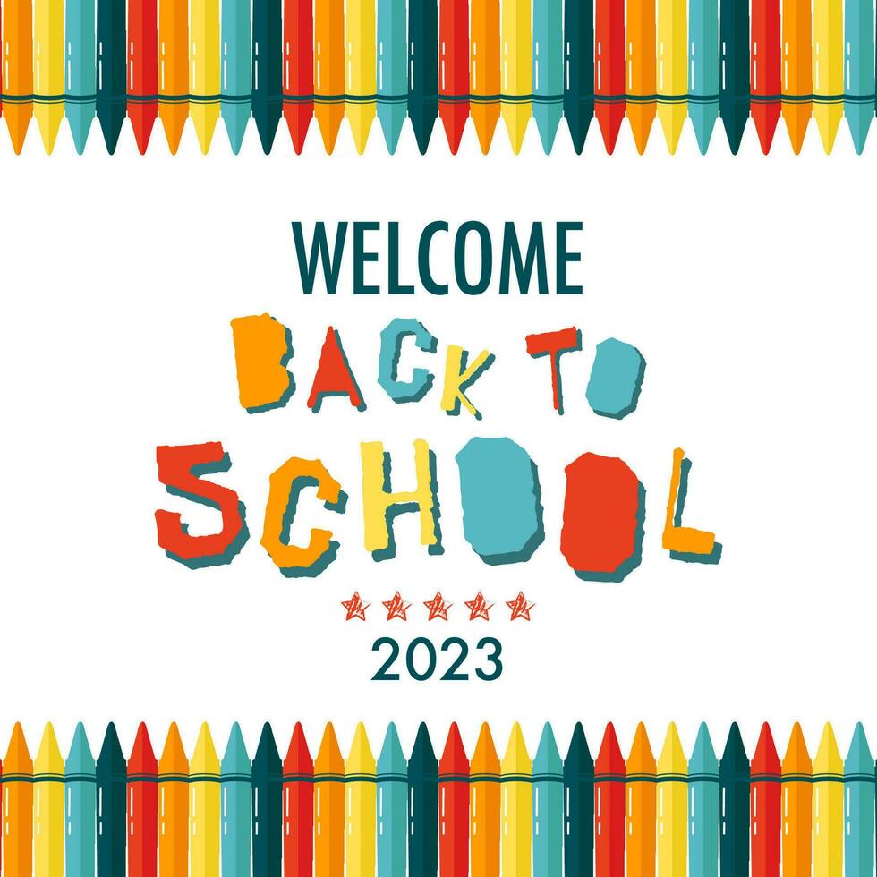 Back to school banner concept. Modern illustration of colorful crayon pencils frame and text. Student, pupil. Trendy vector illustration for card, web banner design.