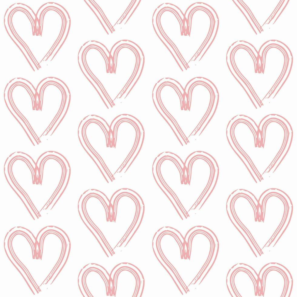 Hand drawn pink hearts seamless pattern on white background. Simple shapes for wrapping paper, wallpaper, fabric, textile vector