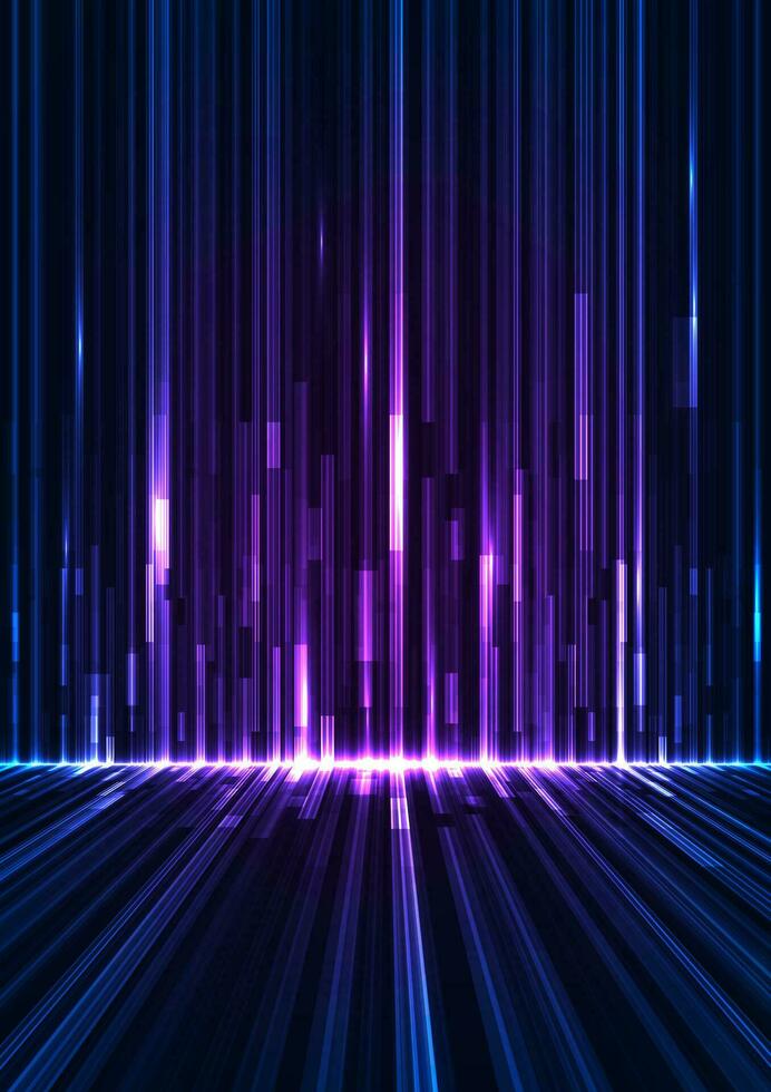 A bright blue beam moves down. Sparkling neon particles. Futuristic information flow. Data transfer. Digital technology concept. vector illustration