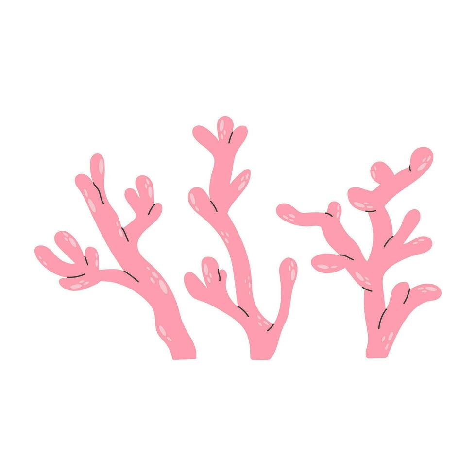 linda conjunto de mar coral colonia en dibujos animados estilo. multicolor elemento de el submarino mundo. decorativo coral para el acuario. vector valores ilustración en plano estilo.