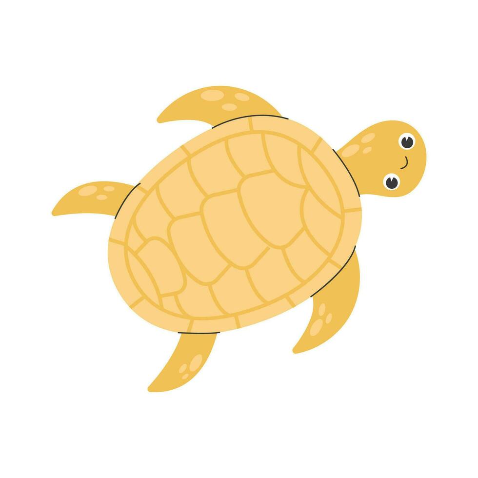 Funny amusing sea turtle isolated on white background. Joyful marine reptile, adorable underwater animal, sea world creature. Exotic fauna of tropical ocean. Flat cartoon colorful vector illustration.