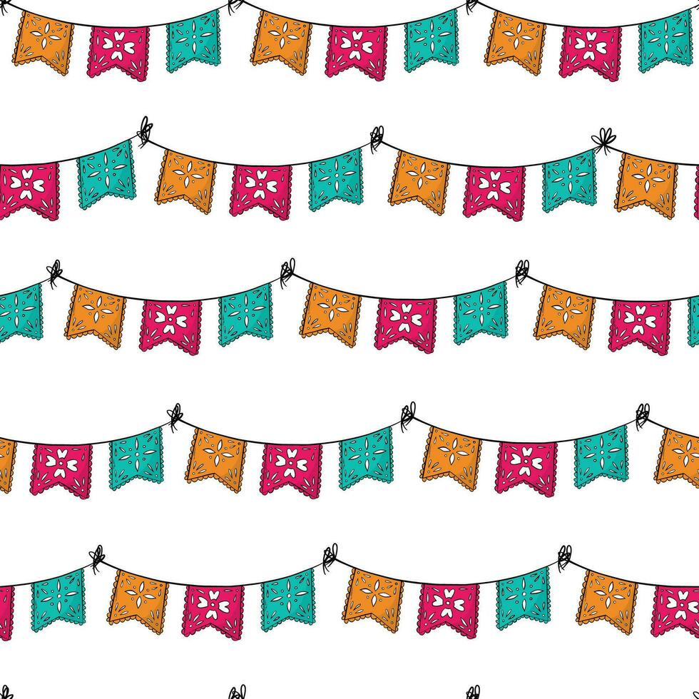 dia de los muertos, day of the dead seamless pattern with garlands of paper flags for wallpaper, textile prints, scrapbooking, stationary, wrapping paper, packaging, etc. EPS 10 vector