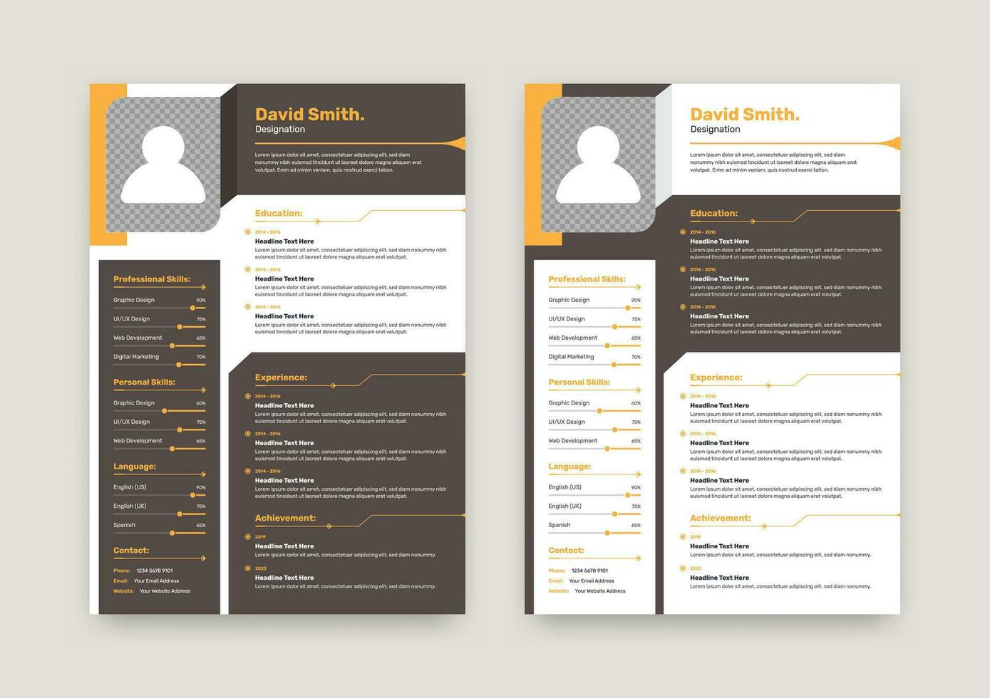 Modern professional resume or curriculum vitae template design with two variation vector