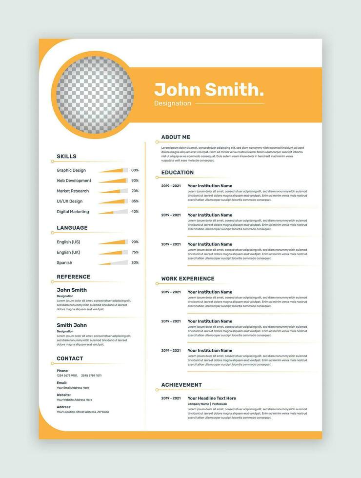 Simple cv and bio data template with a minimalist layout vector