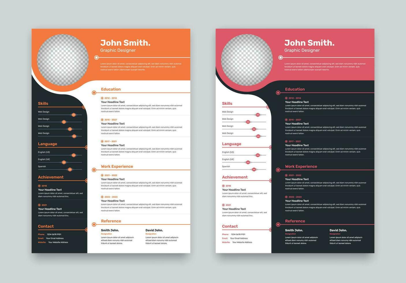 Simple minimalist professional resume template with two color variations vector