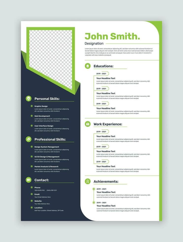 Minimalist resume and bio data template with clean layout vector