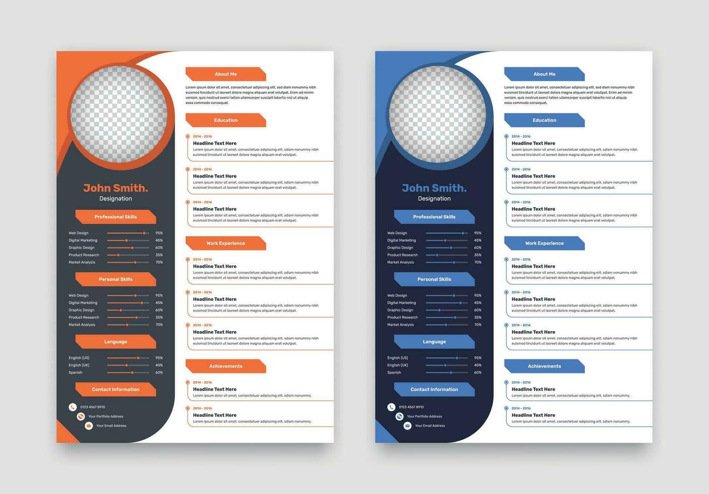 moderno profesional CV o currículum diseño diseño con dos color variaciones vector