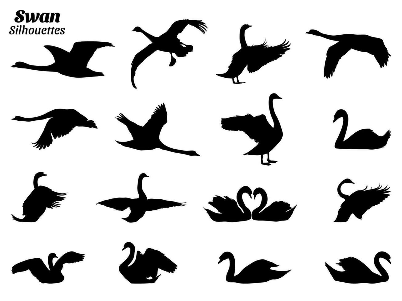 Swan silhouettes vector illustration set.