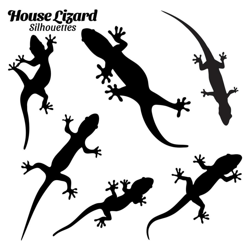 Wall lizard silhouette vector illustration set