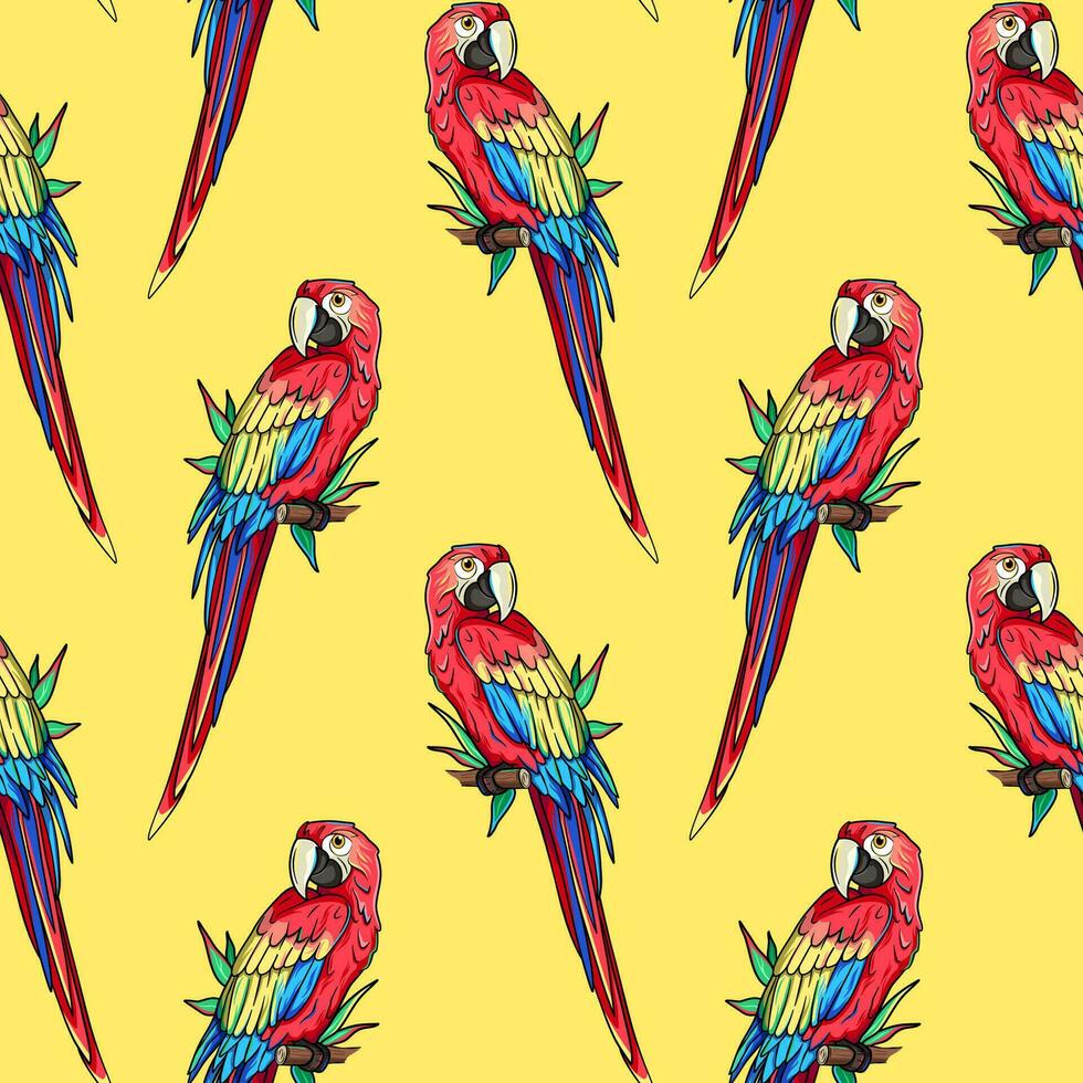 Ara, macaw parrot seamless pattern, background vector
