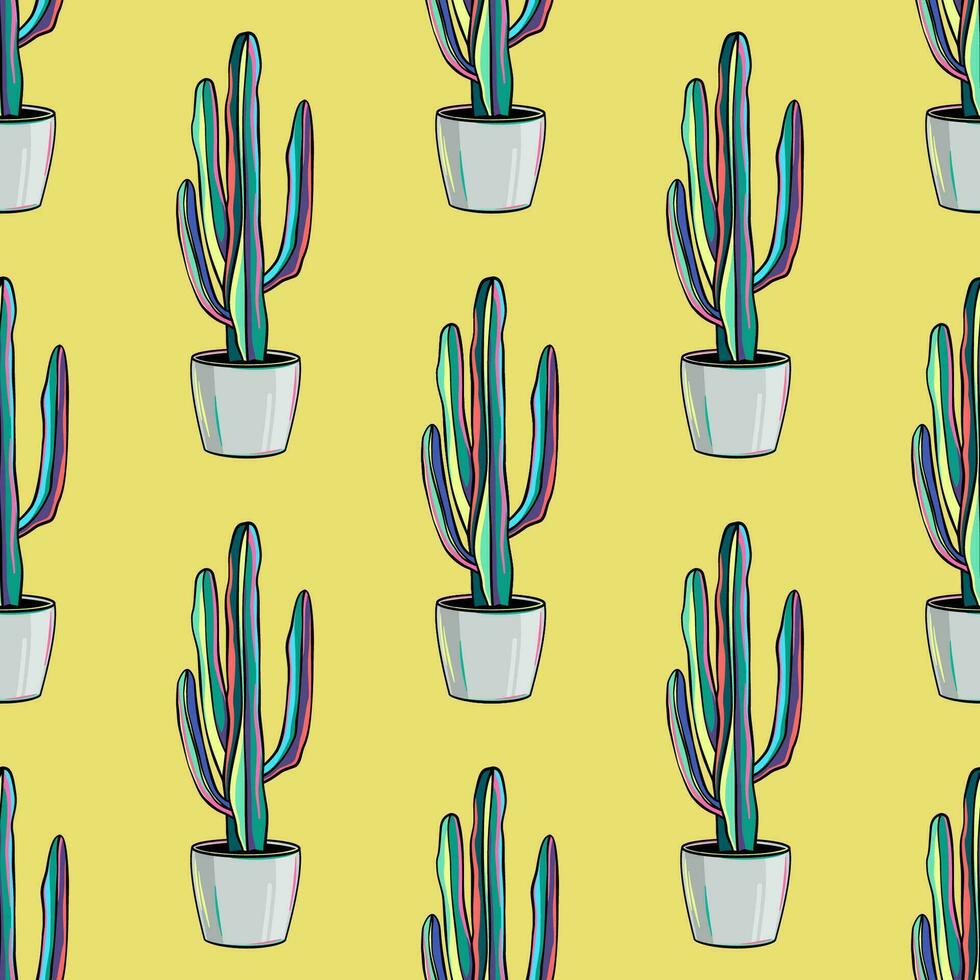 Pot cactus seamless pattern, background vector
