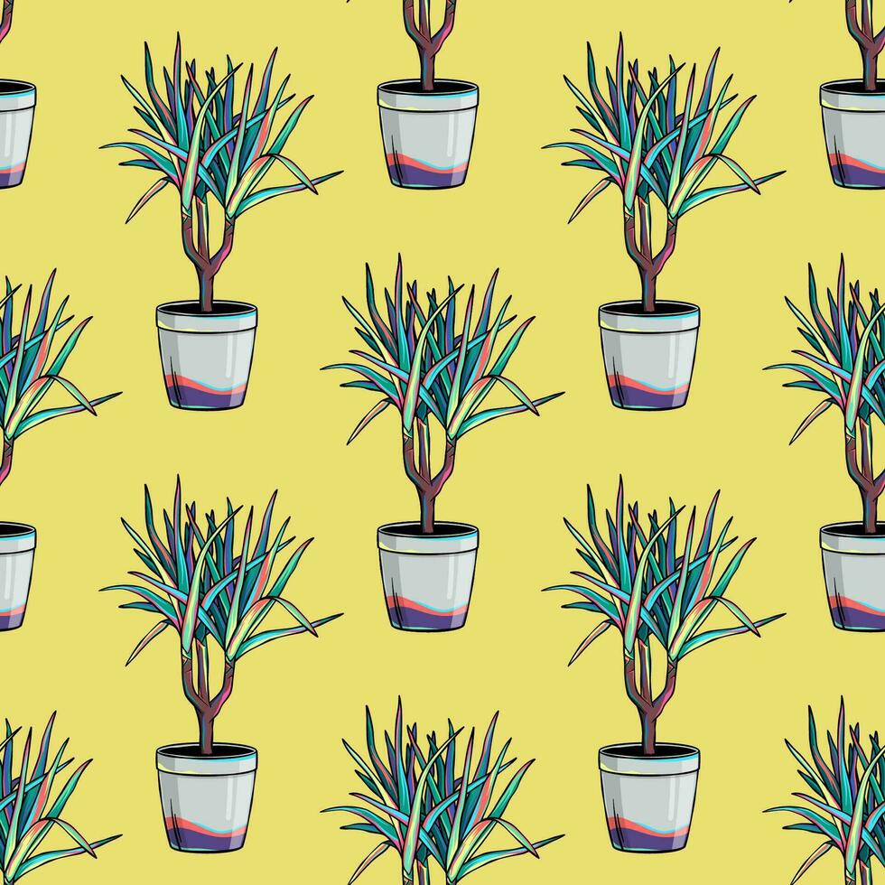 Pot palm, dracaena seamless pattern, background vector