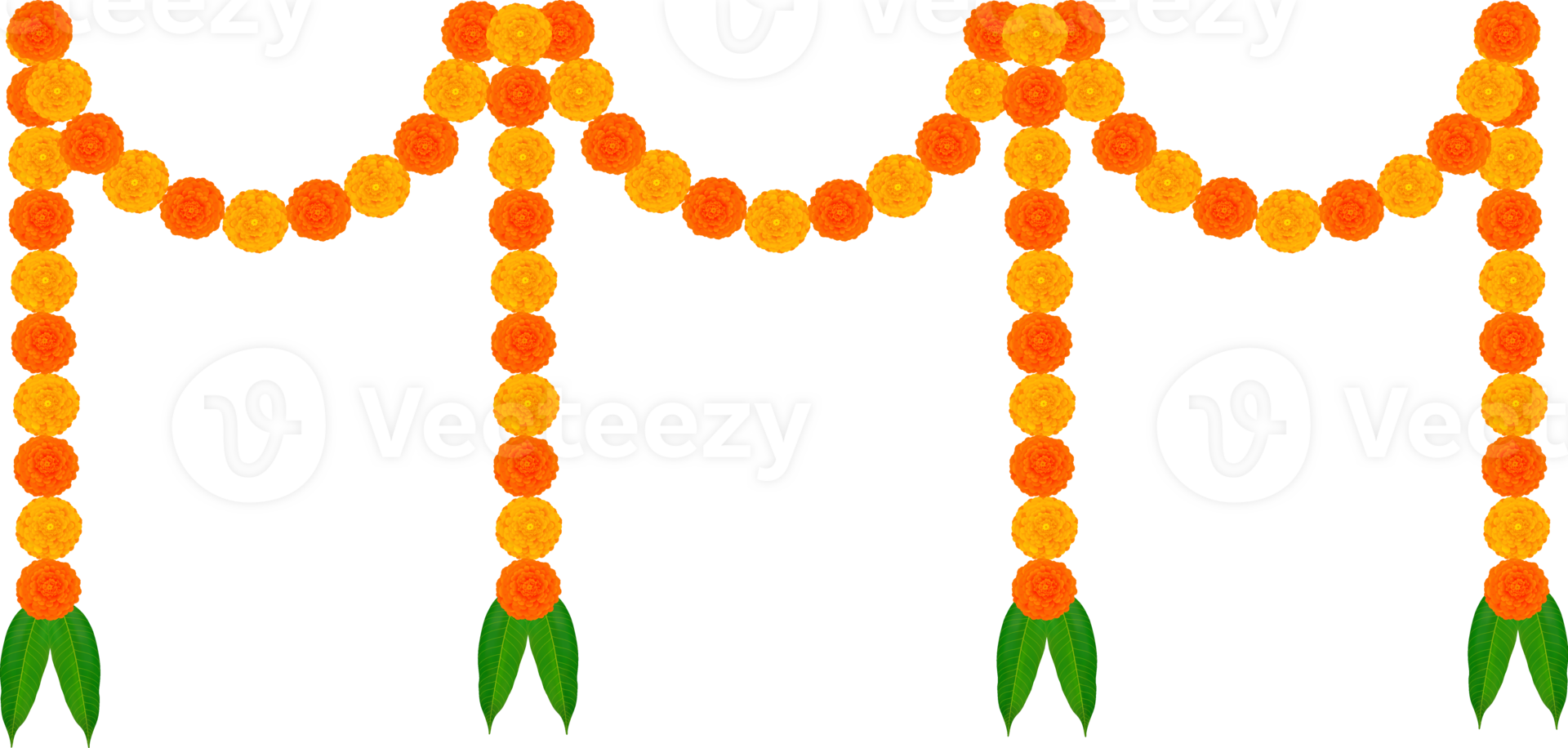 Mango Leaves and Marigold Flowers Garland For Indian Festival Decoration png