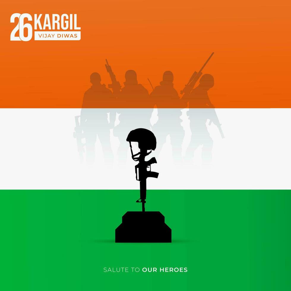 26th July Kargil Vijay Diwas Design Concept With Indian Flag and Army Social Media Post vector