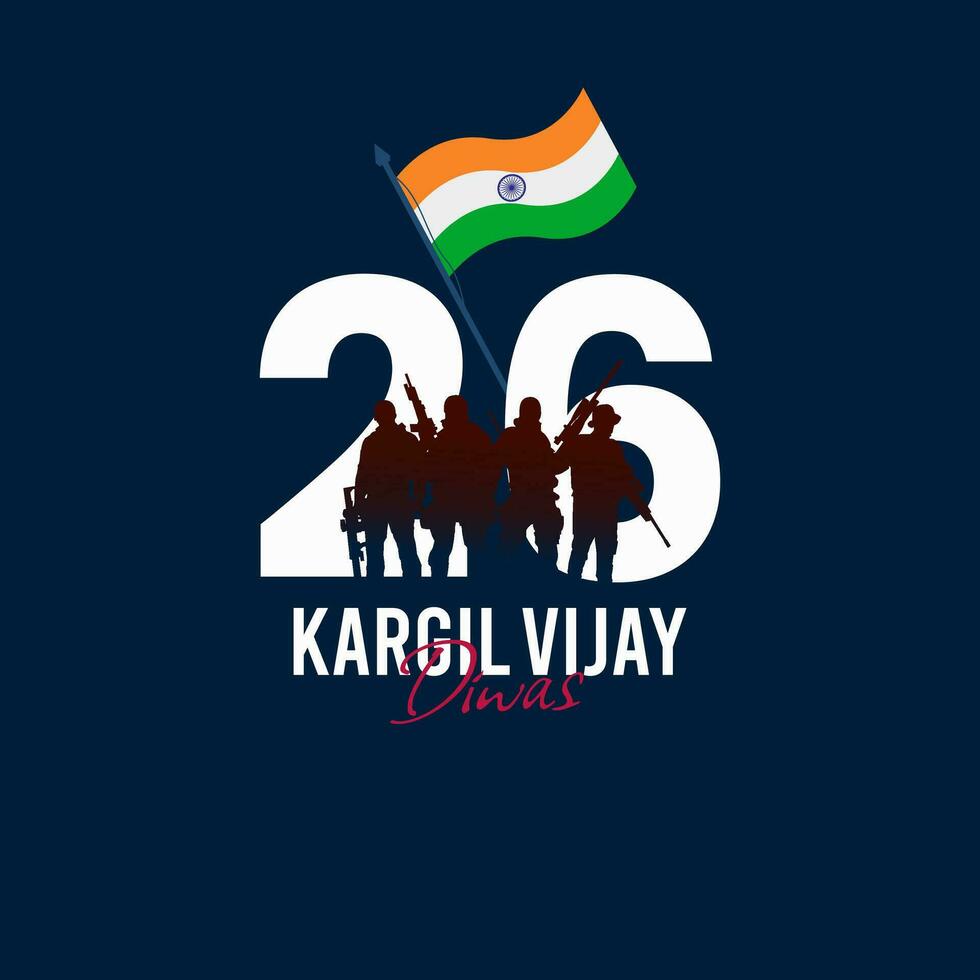 26th July Kargil Vijay Diwas Design Concept With Indian Flag and Army Social Media Post vector