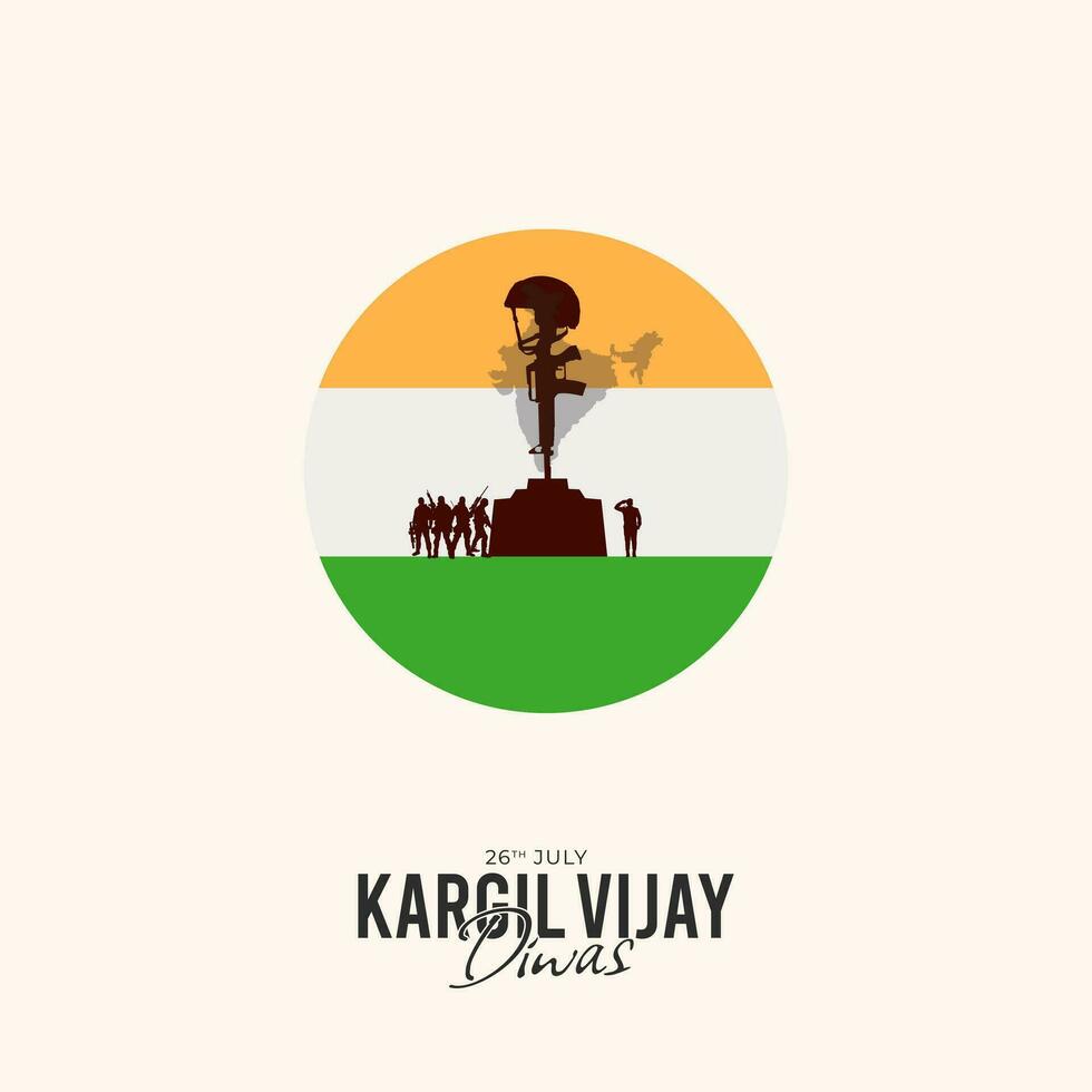 26 julio kargil vijay diwas diseño concepto con indio bandera y Ejército social medios de comunicación enviar vector