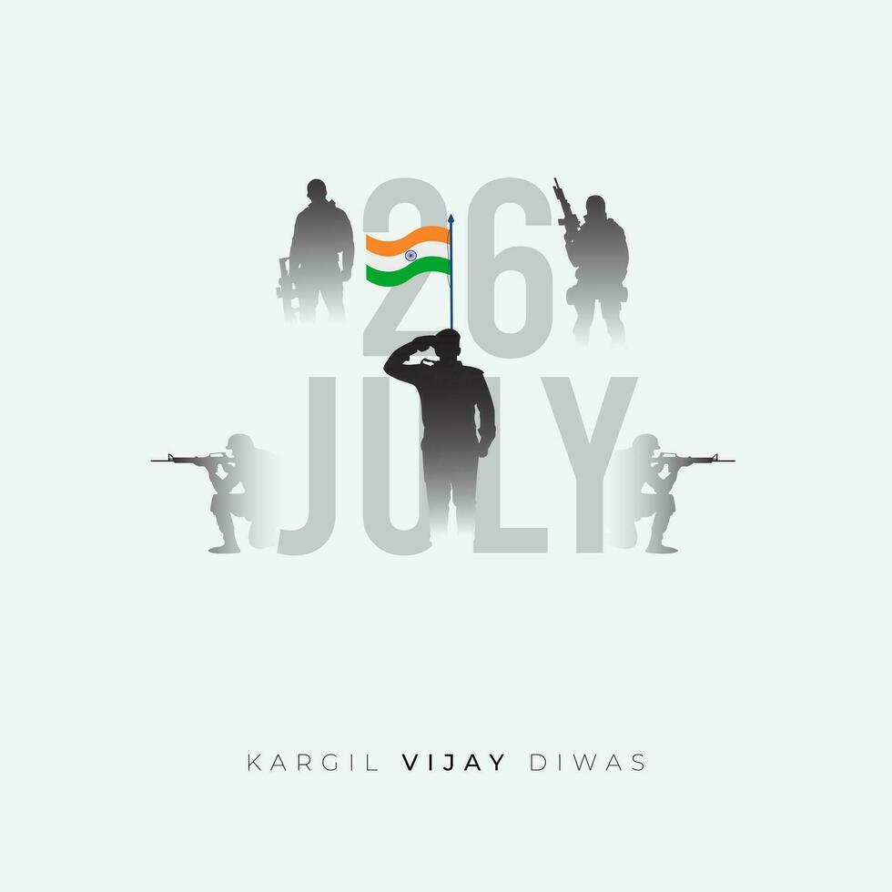 26 julio kargil vijay diwas diseño concepto con indio bandera y Ejército social medios de comunicación enviar vector