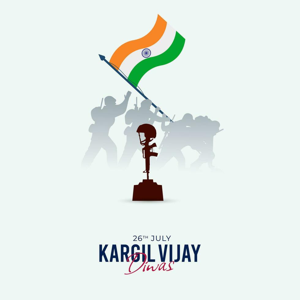 26 julio kargil vijay diwas diseño concepto con indio bandera y Ejército social medios de comunicación enviar vector