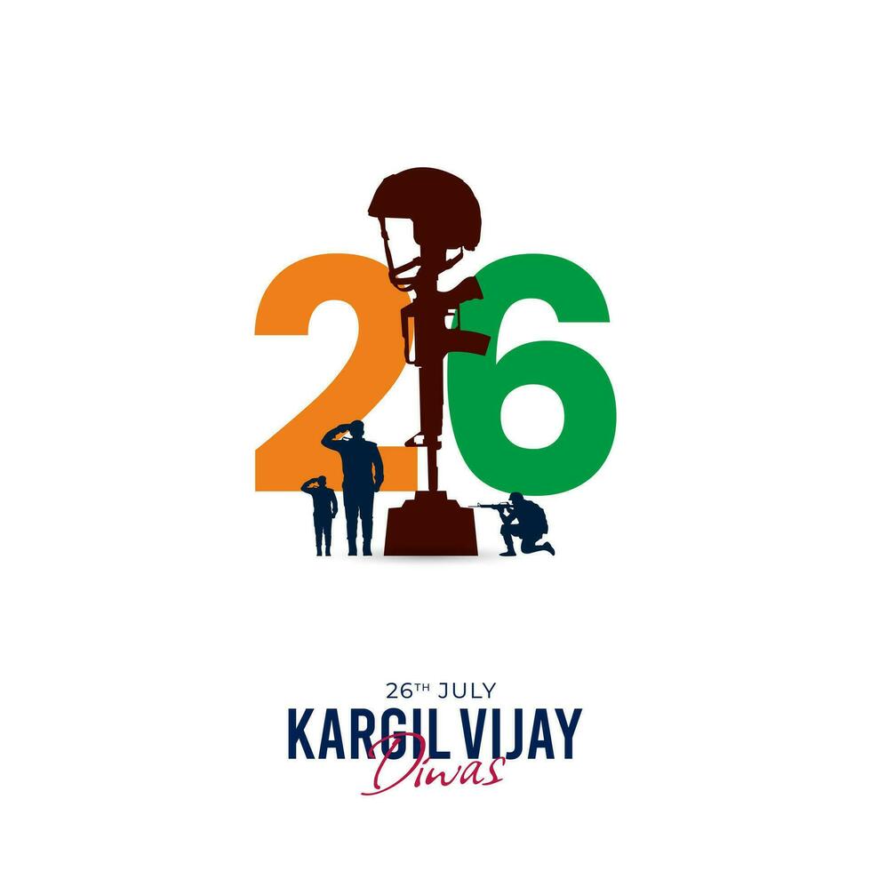 26th July Kargil Vijay Diwas Design Concept With Indian Flag and Army Social Media Post vector