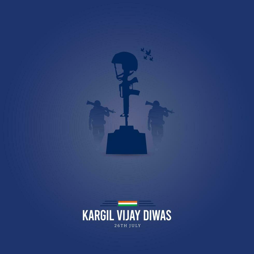 26 julio kargil vijay diwas diseño concepto con indio bandera y Ejército social medios de comunicación enviar vector