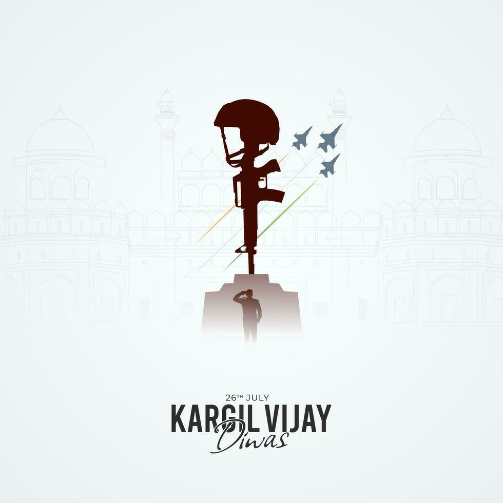 26th July Kargil Vijay Diwas Design Concept With Indian Flag and Army Social Media Post vector