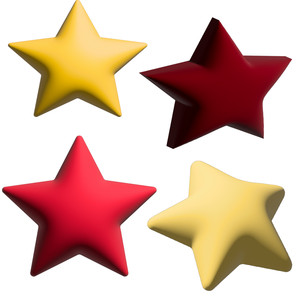 coleção do vermelho e amarelo volumétrico 3d estrelas, volumétrico figuras dentro 3d psd