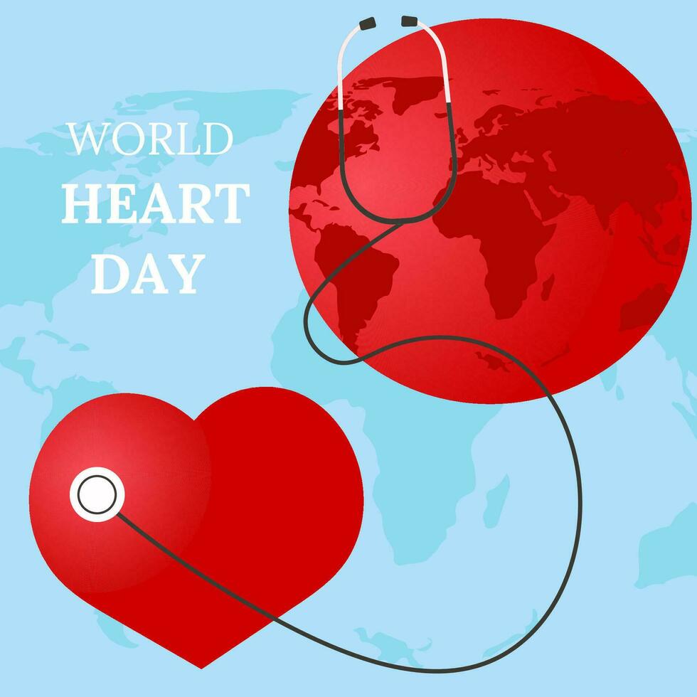 Postcard world heart day, earth and heart are friends with each other, life saving vector