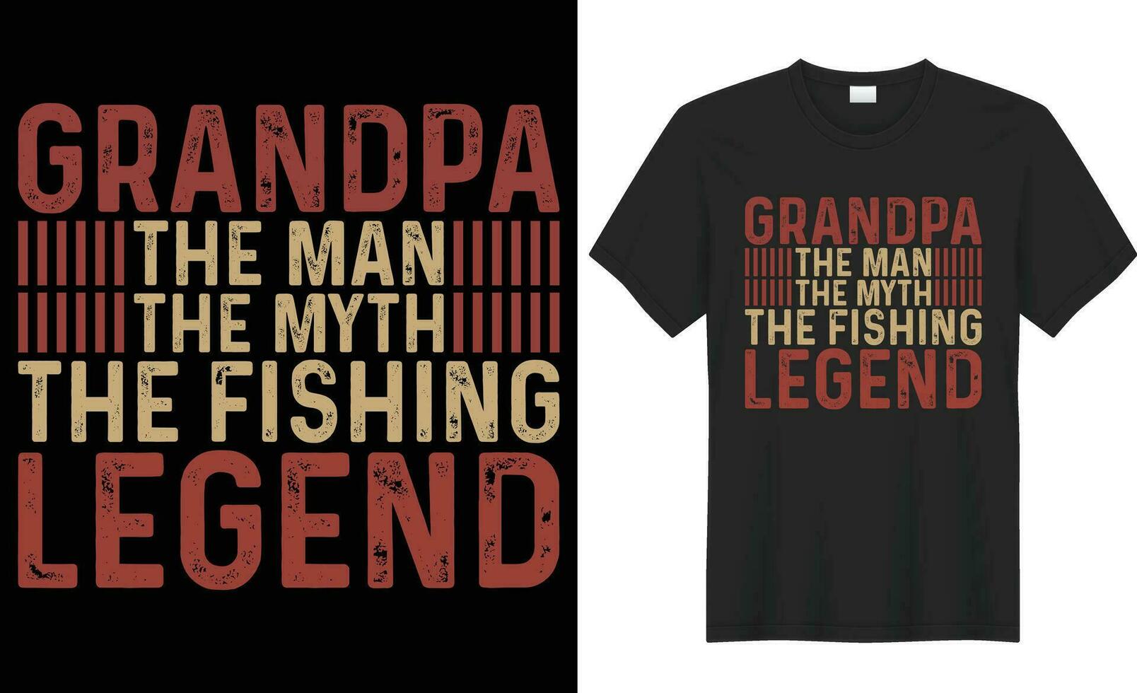 Grandpa The Man The Myth The Fishing Legend typography vector t-shirt design. Perfect for print items and bags, mug, sticker, banner. Handwritten vector illustration. Isolated on black background.