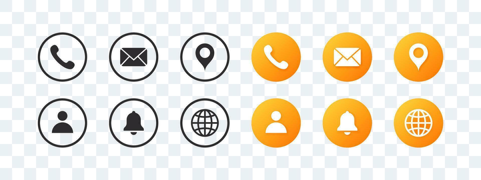 Contact us black and yellow icons. Website or UI icons. Vector scalable graphics