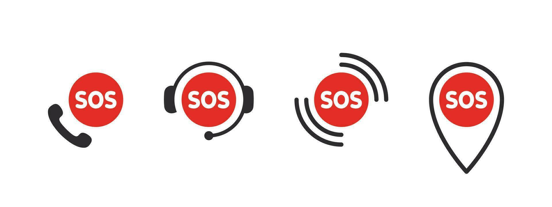 SOS Emergency icons. Various SOS icons. Help service sign. Vector scalable graphics