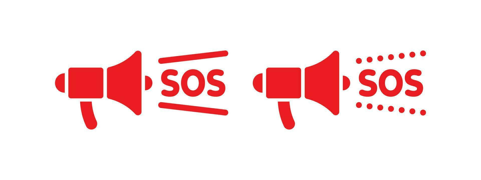 SOS Emergency icons. SOS signs In the form of a megaphone. Help service sign. Vector scalable graphics