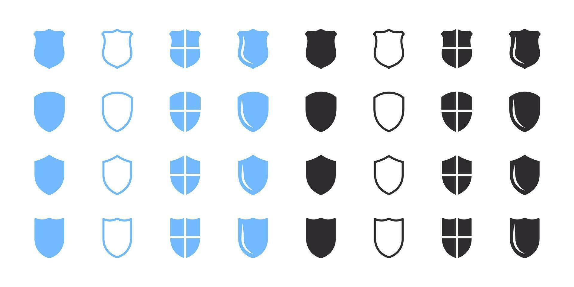 Shields icons set. Blue and black shields icons. Vector scalable graphics