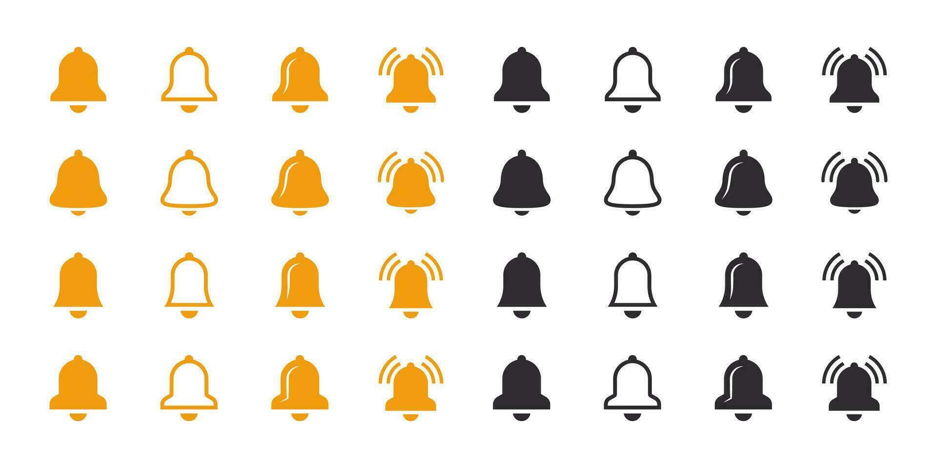Notification icons set. Yellow and black bells icons. Vector scalable graphics