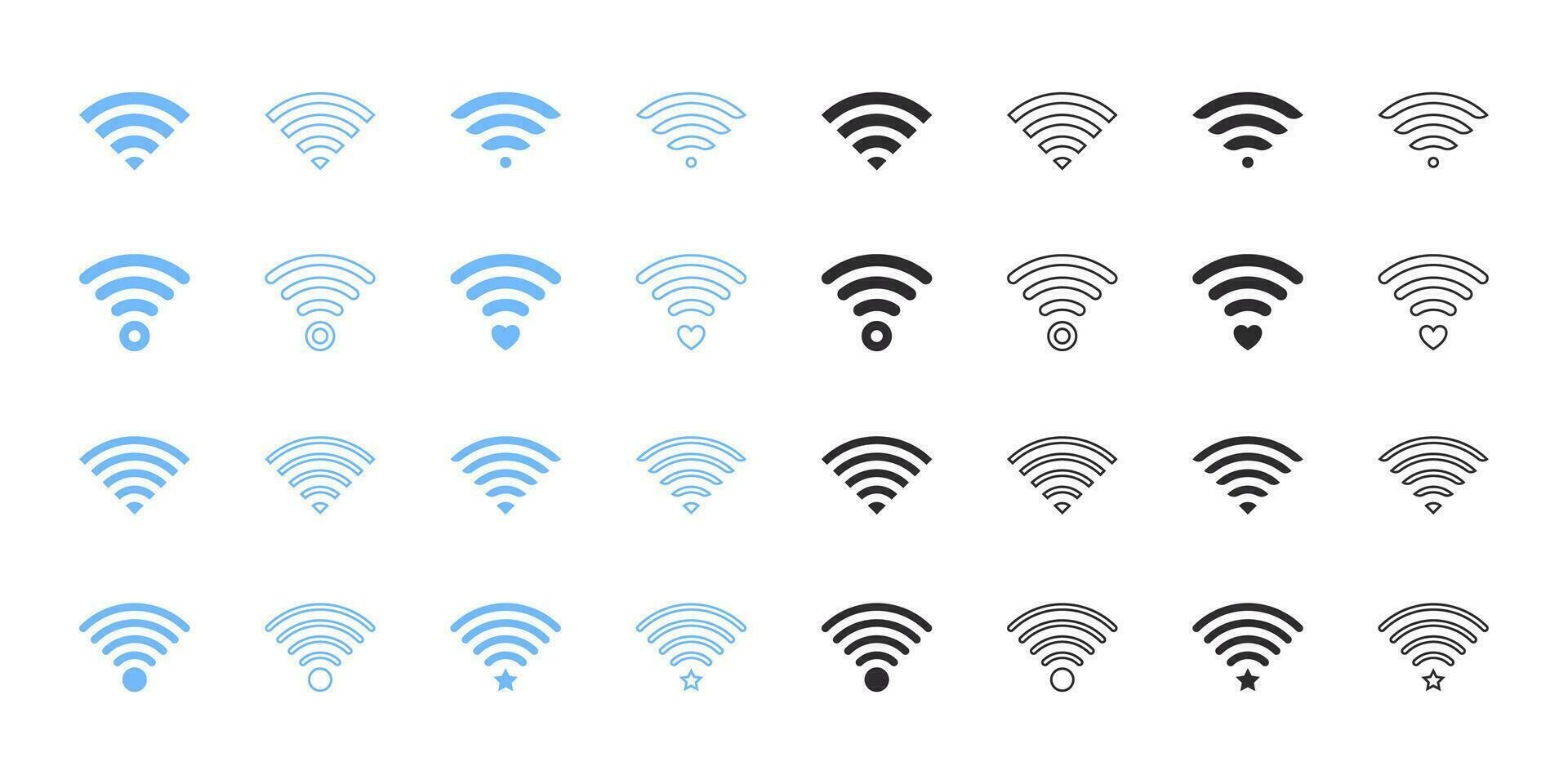 Wi-Fi icons set. Blue and black Wi-Fi icons. Vector scalable graphics