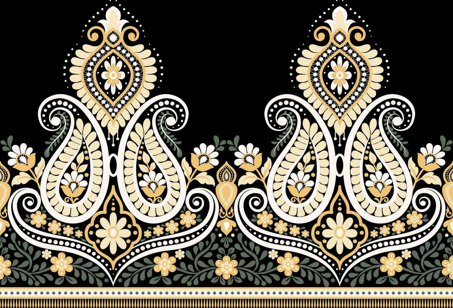 ethnic border motif beautiful flowers and borders Seamless Background Pattern vector