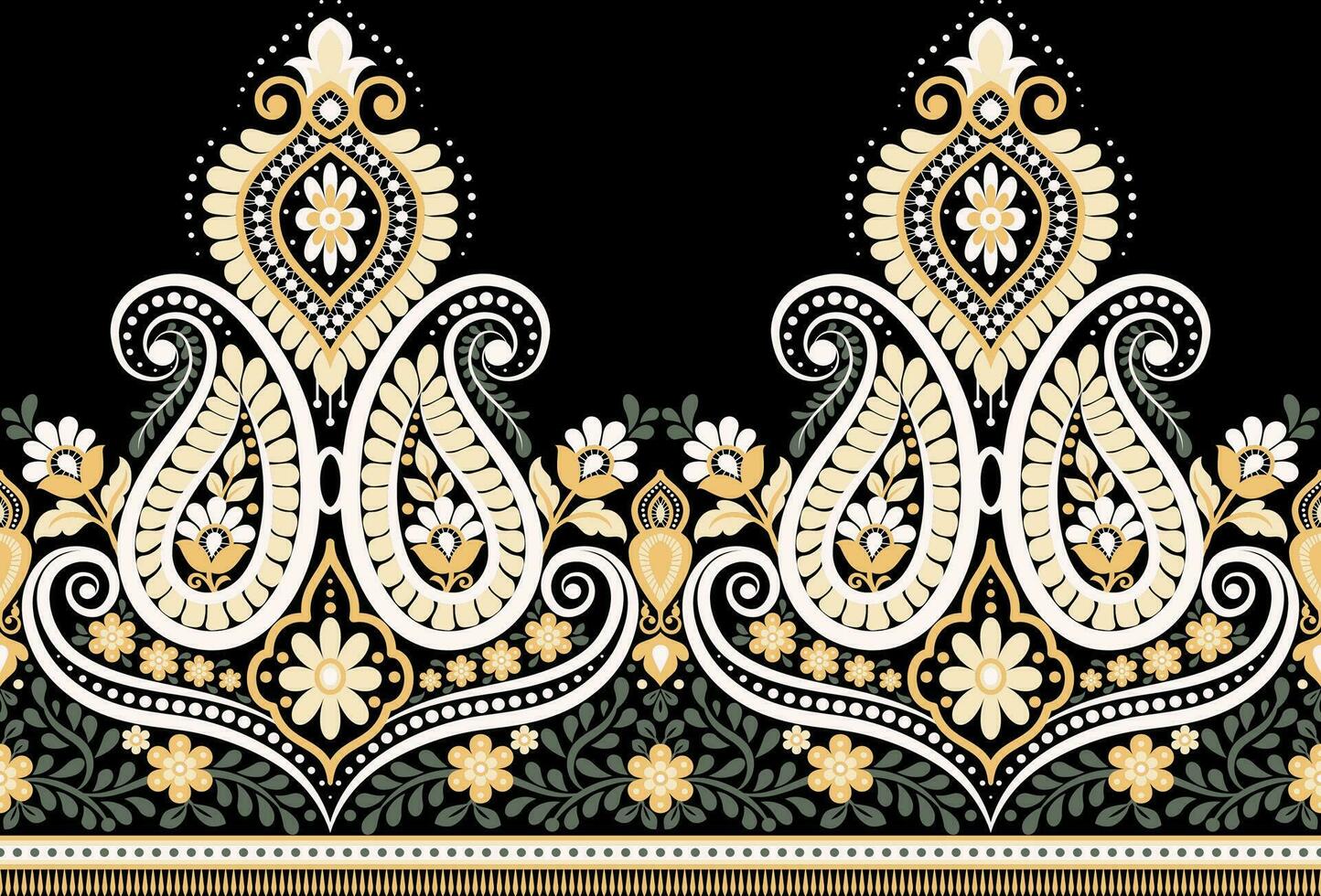 ethnic border motif beautiful flowers and borders Seamless Background Pattern vector