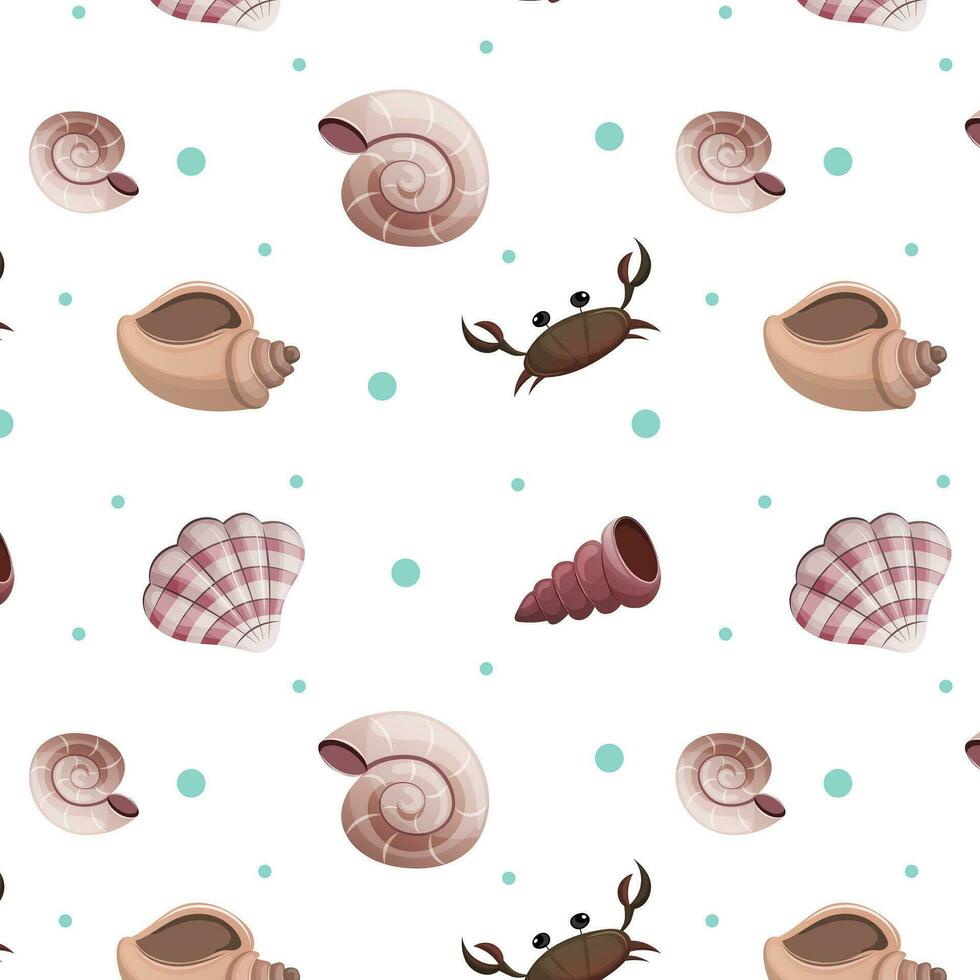 Seamless pattern on the theme of sea and summer. Seashell pattern on a white background. vector