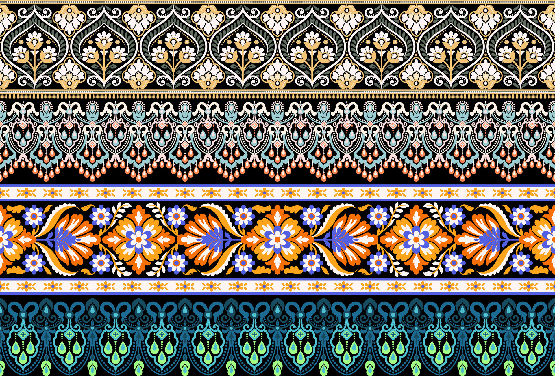 Vector set of floral elements. Seamless pattern for frames and borders