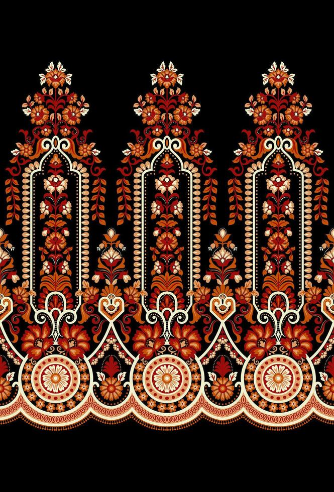 Ethnic Seamless borders and flower ornament, motif draws working illustration flowers and  ornament motif India design elements Neckline pattern or, repeat the floral texture vector