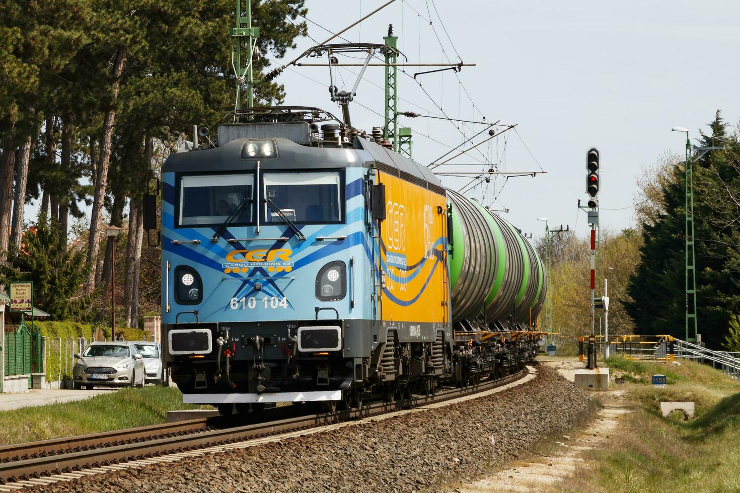 International train transportation. Cargo freight train wagon at train station. Global transport and shipping. photo