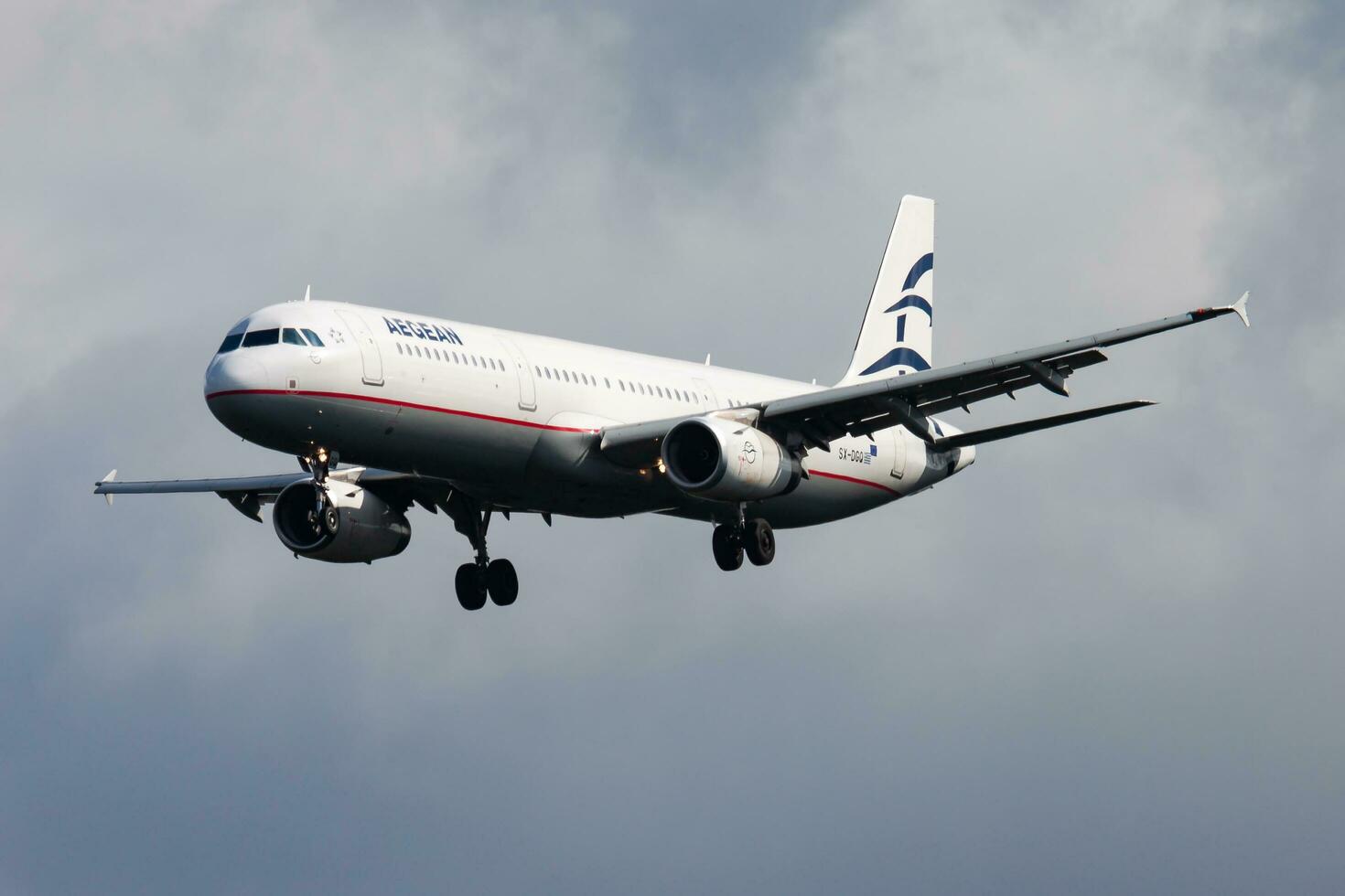 Aegean Airlines passenger plane at airport. Schedule flight travel. Aviation and aircraft. Air transport. Global international transportation. Fly and flying. photo