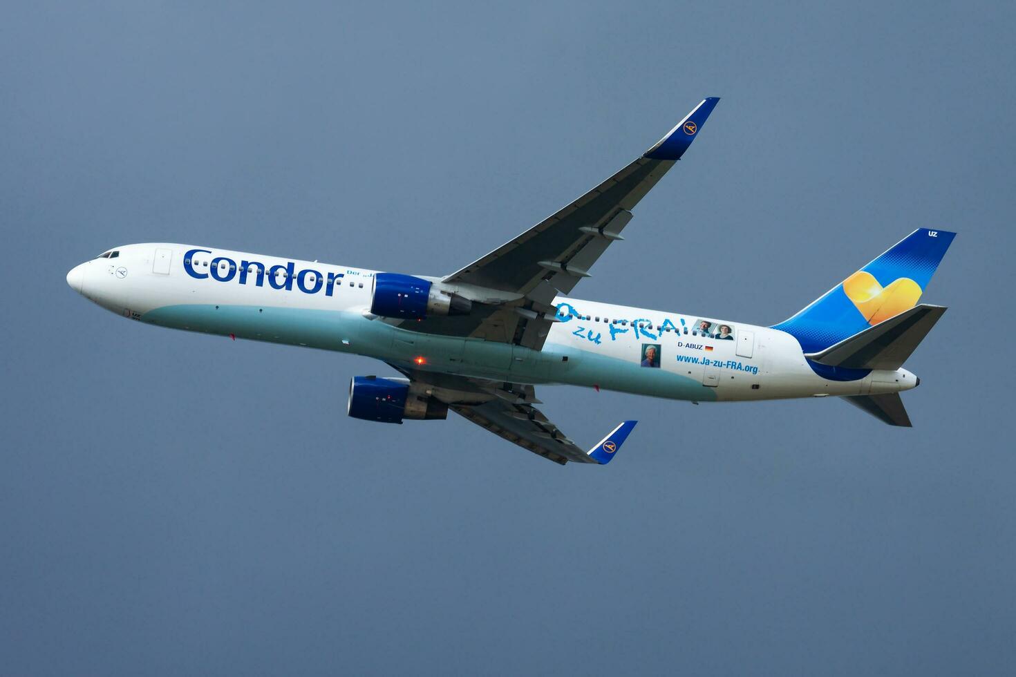 Condor passenger plane at airport. Schedule flight travel. Aviation and