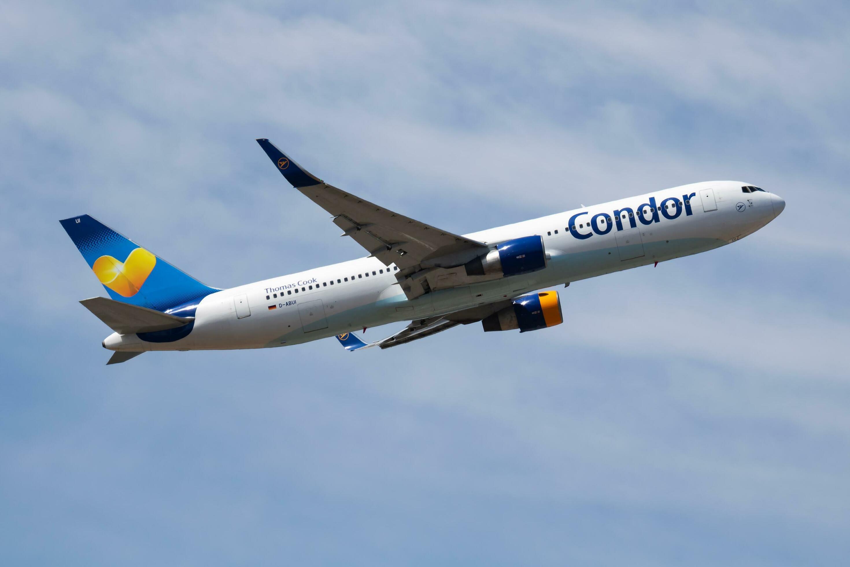 Condor Airlines passenger plane at airport. Schedule flight travel