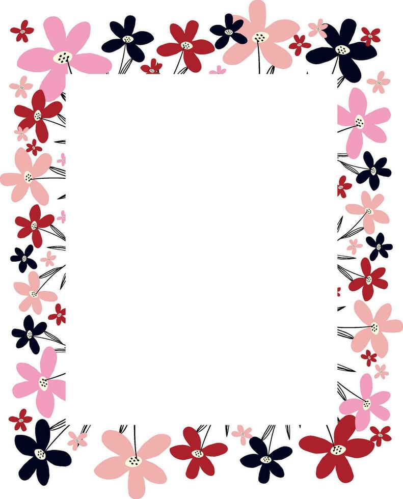 Creative vibrant floral rectangle frame, bright frame with wildflowers in juicy colors. vector