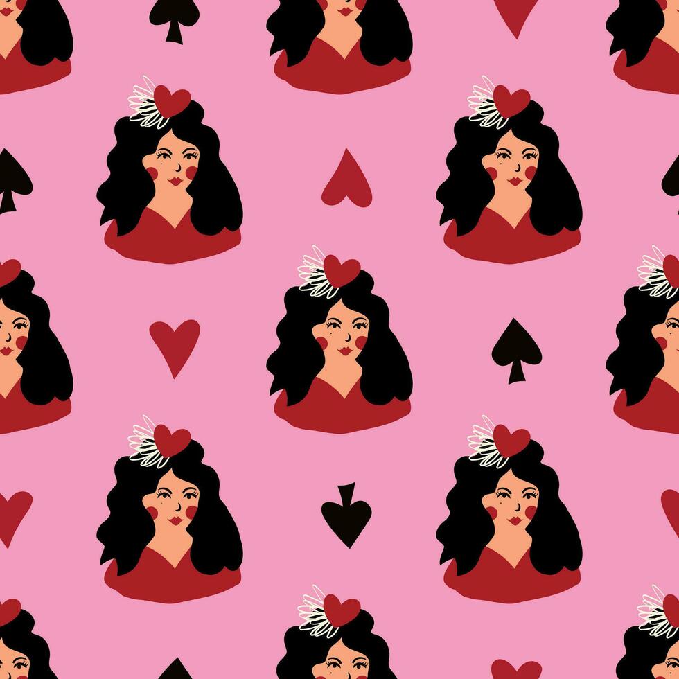 pattern with girl stylized retro vintage style vector