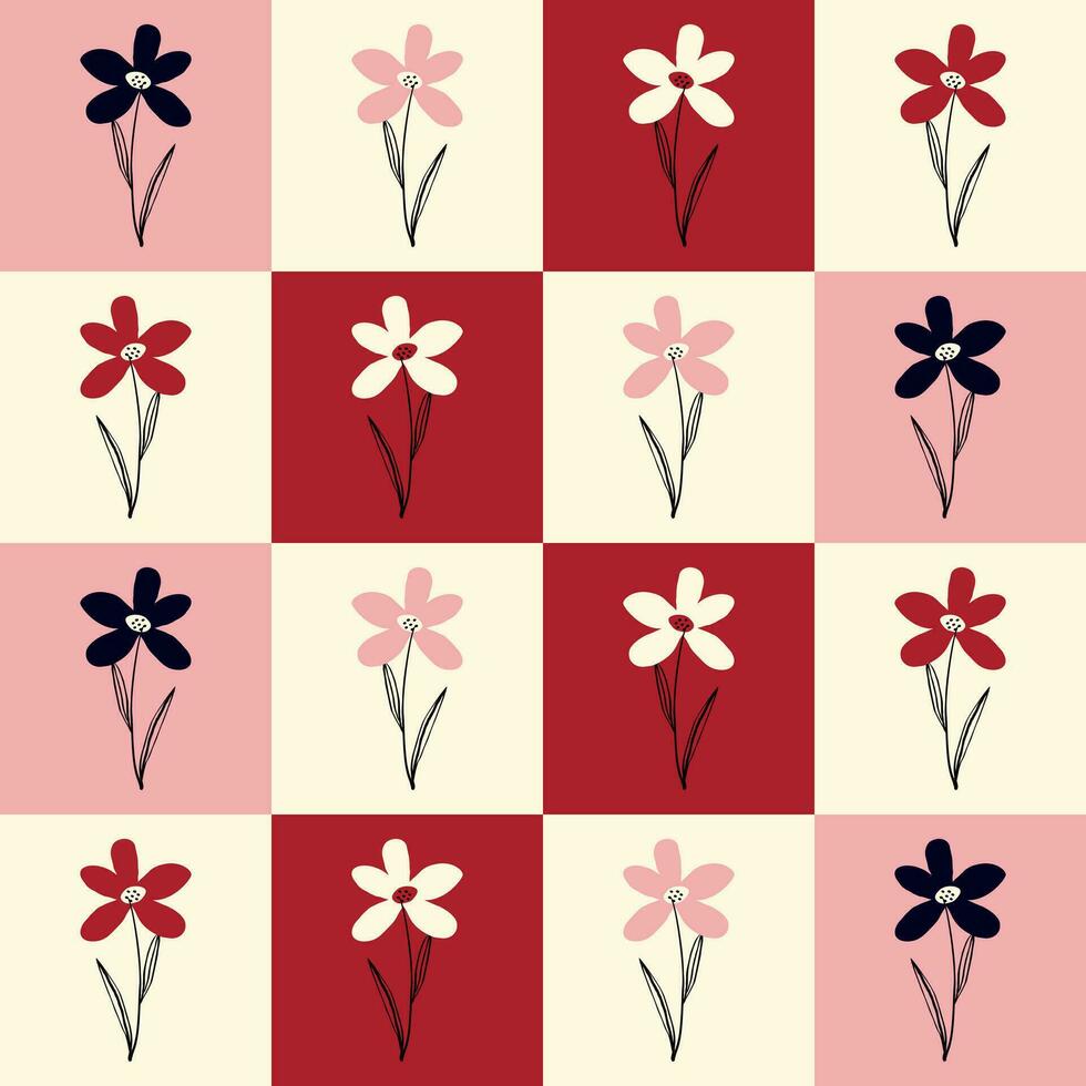 Stylized creative vibrant quirky expressive floral pattern in 60s in bright juicy colors vector