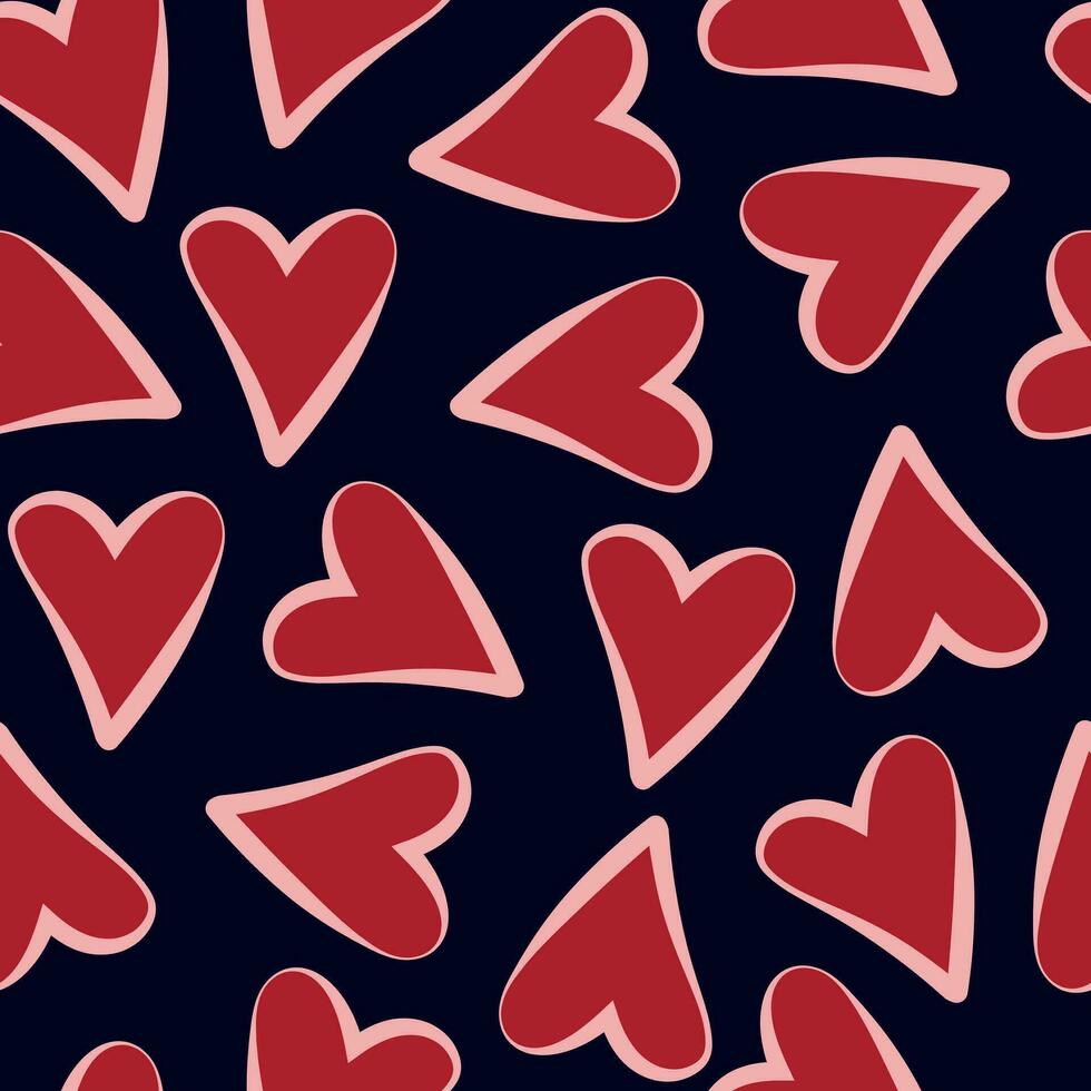 Valentines Day pattern with vibrant expressive funky hearts. vector