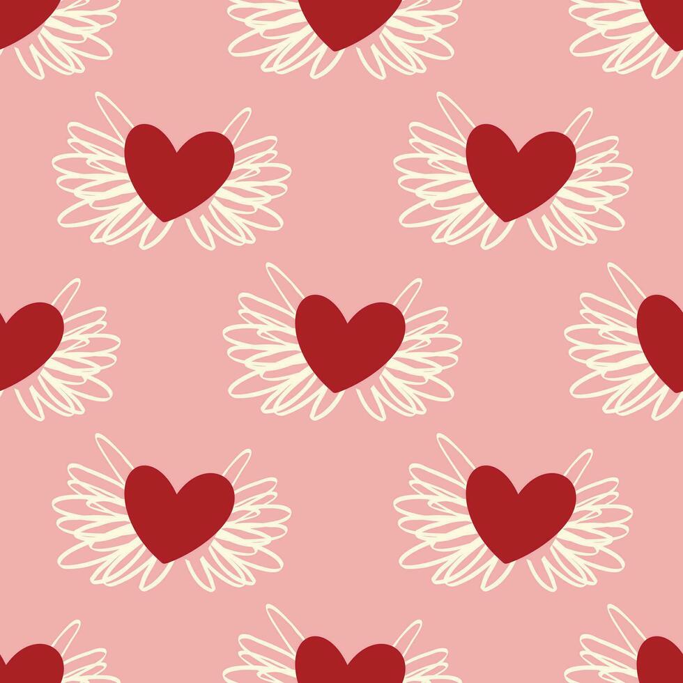 Valentines Day pattern with vibrant expressive funky hearts. vector
