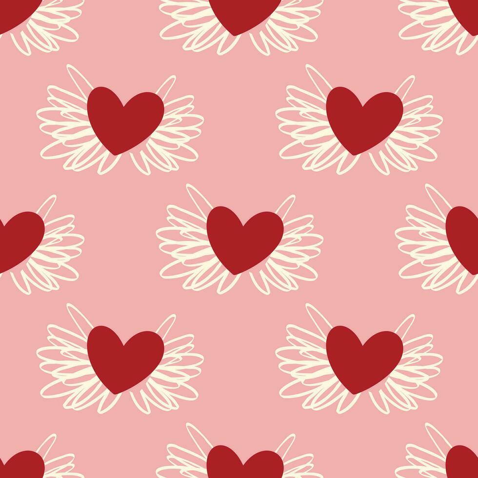 Valentines Day pattern with vibrant expressive funky hearts. vector