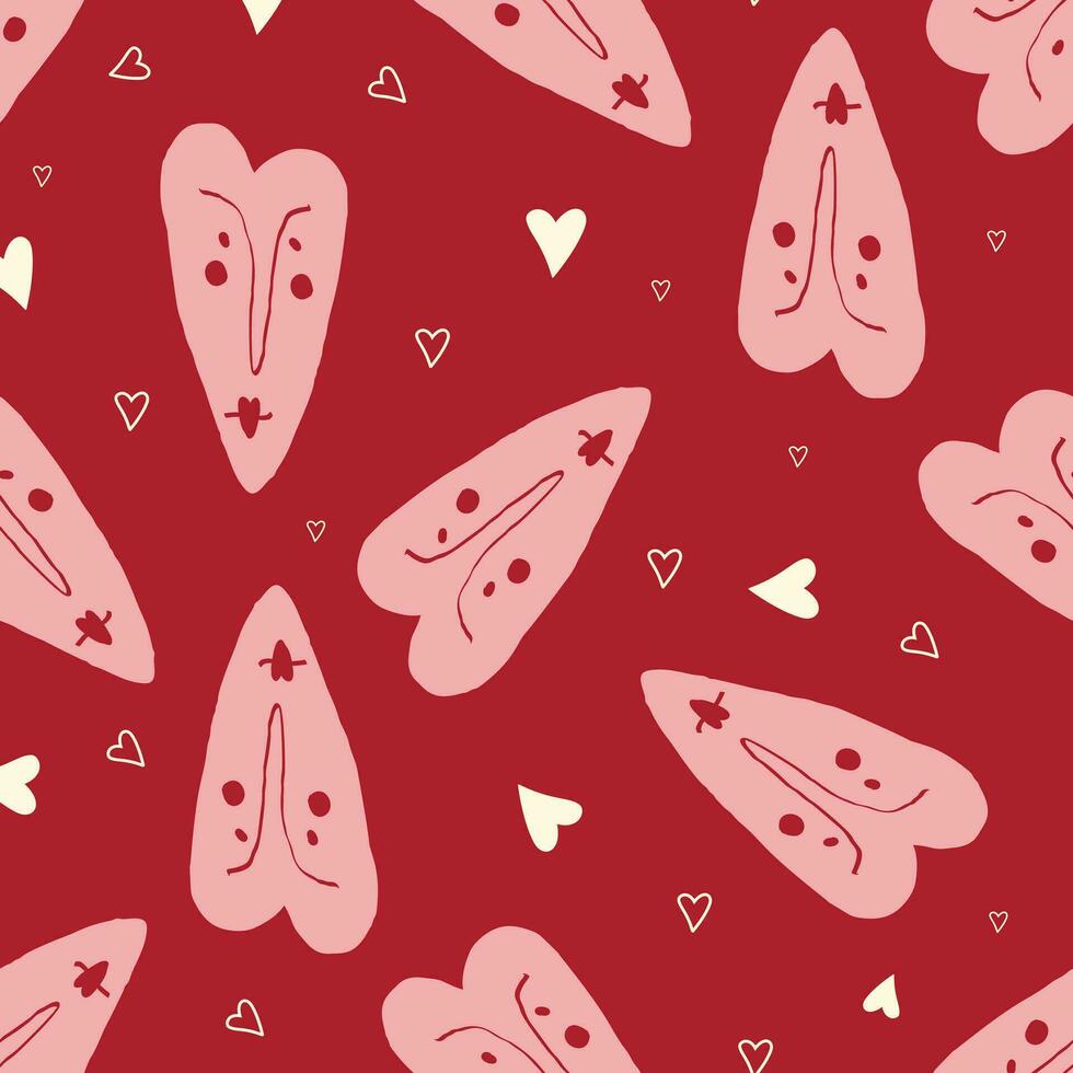 Valentines Day pattern with vibrant expressive funky hearts. vector